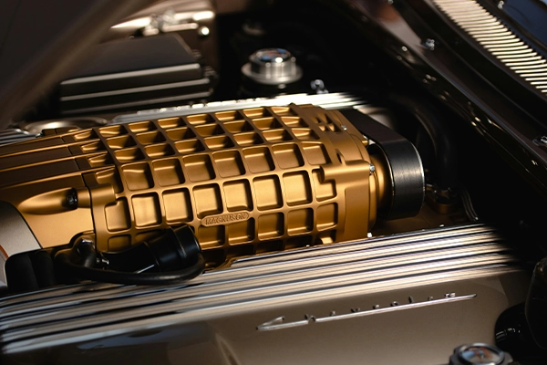 Copper-finished supercharger in engine bay